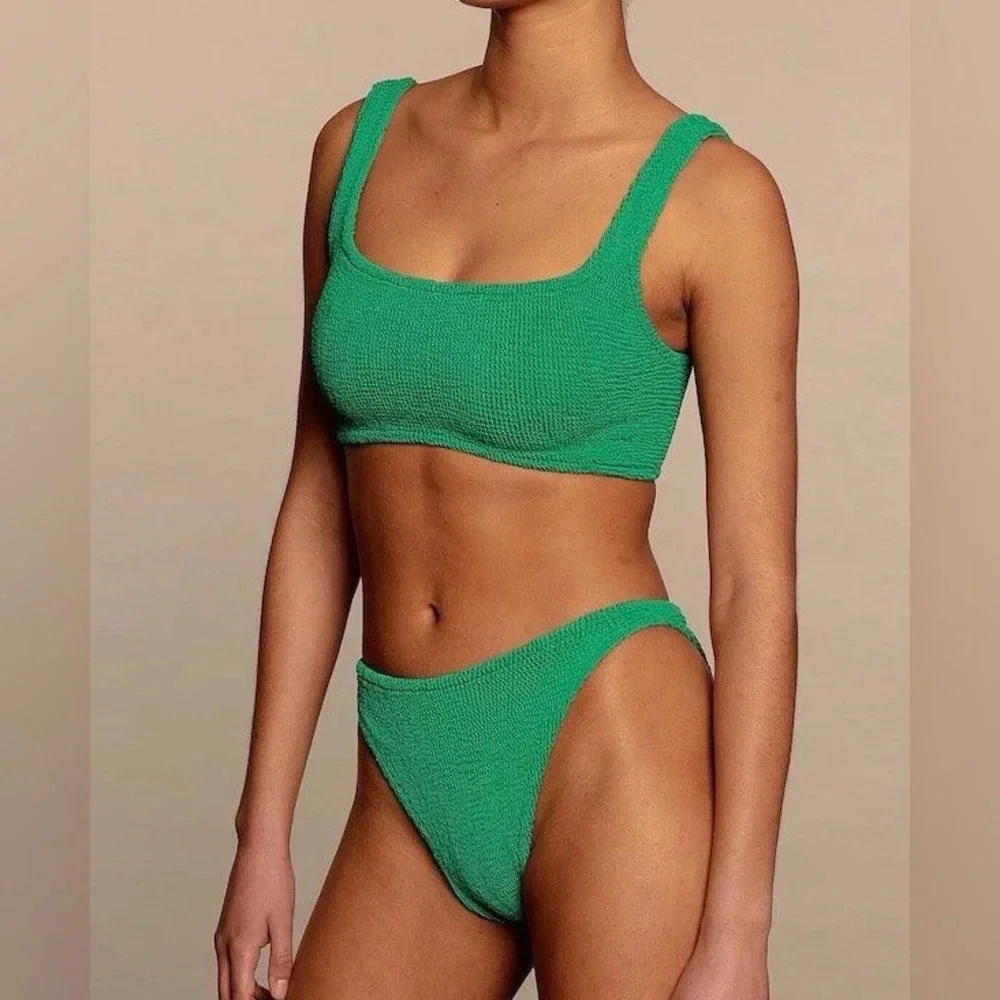 Hunza G Xandra Bikini SET Green Emerald Revolve Crinkle Stretchy Swimwear
